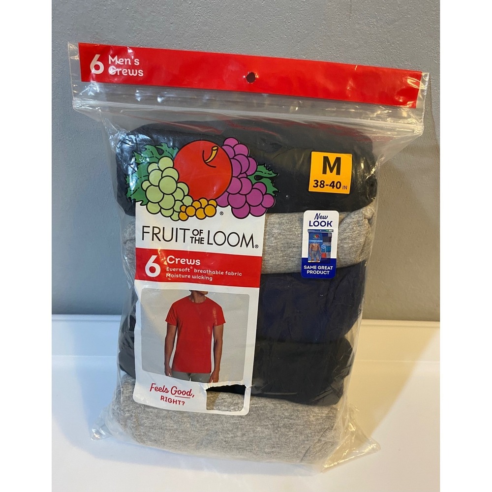 Fruit of the Loom Mens 6 Pack EverSoft Crew Neck Undershirts Medium Assorted‎